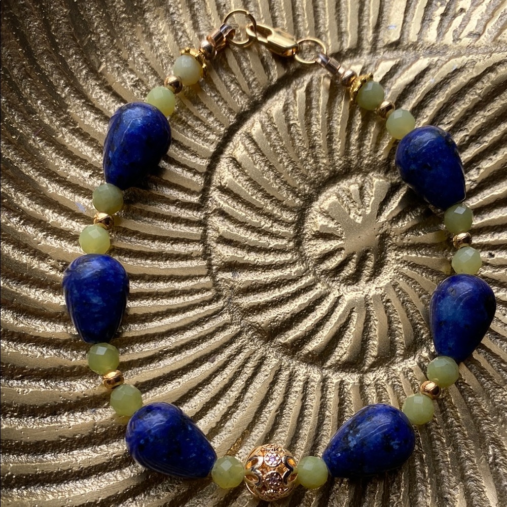 Handmade Lapis and Jade Bracelet